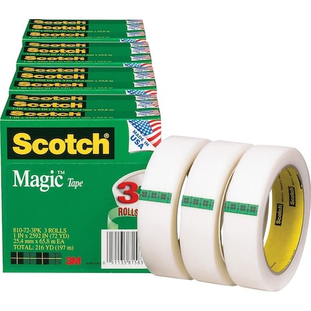 Scotch Magic Tape, 3" Core, 1"x2592", 12/BD, Transparent PK MMM810723PKBD
